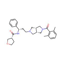 Cc1cccc(C)c1C(=O)N1C[C@@H]2CN(CC[C@H](NC(=O)[C@@H]3CCOC3)c3ccccc3)C[C@@H]2C1 ZINC000034632636