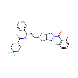 Cc1cccc(C)c1C(=O)N1C[C@@H]2CN(CC[C@H](NC(=O)C3CCC(F)(F)CC3)c3ccccc3)C[C@@H]2C1 ZINC000049783783