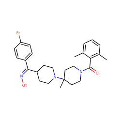 Cc1cccc(C)c1C(=O)N1CCC(C)(N2CCC(/C(=N\O)c3ccc(Br)cc3)CC2)CC1 ZINC000100970622