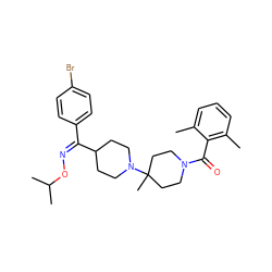 Cc1cccc(C)c1C(=O)N1CCC(C)(N2CCC(/C(=N\OC(C)C)c3ccc(Br)cc3)CC2)CC1 ZINC000027519618