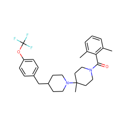 Cc1cccc(C)c1C(=O)N1CCC(C)(N2CCC(Cc3ccc(OC(F)(F)F)cc3)CC2)CC1 ZINC000013474977