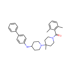 Cc1cccc(C)c1C(=O)N1CCC(C)(N2CCC(Nc3ccc(-c4ccccc4)cc3)CC2)CC1 ZINC000013560283