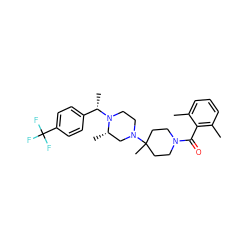 Cc1cccc(C)c1C(=O)N1CCC(C)(N2CCN([C@@H](C)c3ccc(C(F)(F)F)cc3)[C@@H](C)C2)CC1 ZINC000022941891