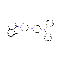 Cc1cccc(C)c1C(=O)N1CCC(N2CCC(N(c3ccccc3)c3ccccc3)CC2)CC1 ZINC000013560303