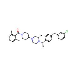 Cc1cccc(C)c1C(=O)N1CCC(N2CCN([C@@H](C)c3ccc(Cc4cccc(Cl)c4)cc3)[C@@H](C)C2)CC1 ZINC000026182406