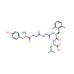 Cc1cccc(C)c1C[C@H](NC(=O)CNC(=O)CNC(=O)[C@@H](N)Cc1ccc(O)cc1)C(=O)N[C@@H](CC(C)C)C(=O)O ZINC000026990816