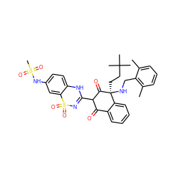 Cc1cccc(C)c1CN[C@]1(CCC(C)(C)C)C(=O)C(C2=NS(=O)(=O)c3cc(NS(C)(=O)=O)ccc3N2)C(=O)c2ccccc21 ZINC000049803473