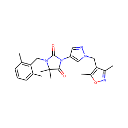 Cc1cccc(C)c1CN1C(=O)N(c2cnn(Cc3c(C)noc3C)c2)C(=O)C1(C)C ZINC000116676072