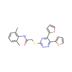 Cc1cccc(C)c1NC(=O)CSc1nnc(-c2ccco2)c(-c2ccco2)n1 ZINC000000882766