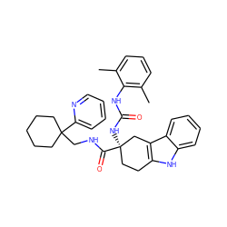 Cc1cccc(C)c1NC(=O)N[C@@]1(C(=O)NCC2(c3ccccn3)CCCCC2)CCc2[nH]c3ccccc3c2C1 ZINC000026831569