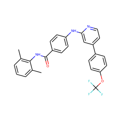 Cc1cccc(C)c1NC(=O)c1ccc(Nc2cc(-c3ccc(OC(F)(F)F)cc3)ccn2)cc1 ZINC000103241166