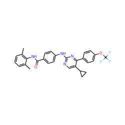 Cc1cccc(C)c1NC(=O)c1ccc(Nc2ncc(C3CC3)c(-c3ccc(OC(F)(F)F)cc3)n2)cc1 ZINC000103241214