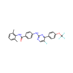 Cc1cccc(C)c1NC(=O)c1ccc(Nc2ncc(F)c(-c3ccc(OC(F)(F)F)cc3)n2)cc1 ZINC000103241158