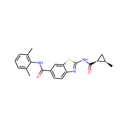 Cc1cccc(C)c1NC(=O)c1ccc2nc(NC(=O)[C@H]3C[C@H]3C)sc2c1 ZINC000013533913