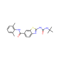 Cc1cccc(C)c1NC(=O)c1ccc2nc(NC(=O)NC(C)(C)C)sc2c1 ZINC000013534037