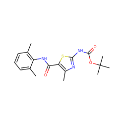 Cc1cccc(C)c1NC(=O)c1sc(NC(=O)OC(C)(C)C)nc1C ZINC000013587406