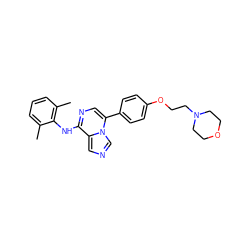 Cc1cccc(C)c1Nc1ncc(-c2ccc(OCCN3CCOCC3)cc2)n2cncc12 ZINC000028642458