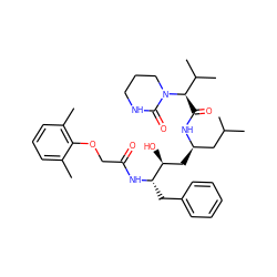 Cc1cccc(C)c1OCC(=O)N[C@@H](Cc1ccccc1)[C@@H](O)C[C@H](CC(C)C)NC(=O)[C@H](C(C)C)N1CCCNC1=O ZINC000026837528