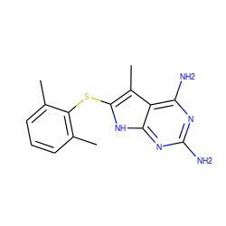 Cc1cccc(C)c1Sc1[nH]c2nc(N)nc(N)c2c1C ZINC000045367476