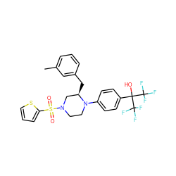 Cc1cccc(C[C@@H]2CN(S(=O)(=O)c3cccs3)CCN2c2ccc(C(O)(C(F)(F)F)C(F)(F)F)cc2)c1 ZINC000103238885