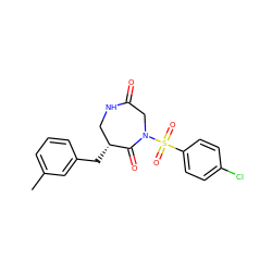 Cc1cccc(C[C@@H]2CNC(=O)CN(S(=O)(=O)c3ccc(Cl)cc3)C2=O)c1 ZINC000115433178