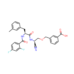 Cc1cccc(C[C@H](NC(=O)c2ccc(F)cc2F)C(=O)N[C@H](C#N)COCc2cccc(C(=O)O)c2)c1 ZINC000013470952