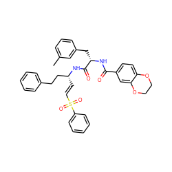 Cc1cccc(C[C@H](NC(=O)c2ccc3c(c2)OCCO3)C(=O)N[C@H](/C=C/S(=O)(=O)c2ccccc2)CCc2ccccc2)c1 ZINC000029038546