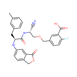 Cc1cccc(C[C@H](Nc2ccc3c(c2)C(=O)OC3)C(=O)N[C@H](C#N)COCc2ccc(F)c(C(=O)O)c2)c1 ZINC000027416878