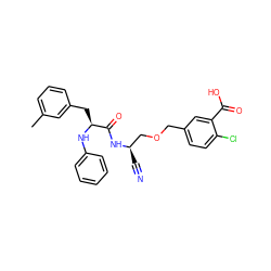 Cc1cccc(C[C@H](Nc2ccccc2)C(=O)N[C@H](C#N)COCc2ccc(Cl)c(C(=O)O)c2)c1 ZINC000013587593