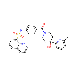 Cc1cccc(C2(O)CCN(C(=O)c3ccc(NS(=O)(=O)c4cccc5cccnc45)cc3)CC2)n1 ZINC000220680567