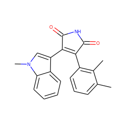 Cc1cccc(C2=C(c3cn(C)c4ccccc34)C(=O)NC2=O)c1C ZINC000013447874