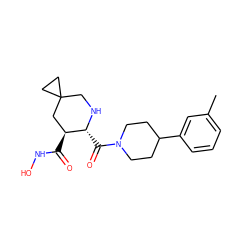 Cc1cccc(C2CCN(C(=O)[C@H]3NCC4(CC4)C[C@@H]3C(=O)NO)CC2)c1 ZINC000029037967