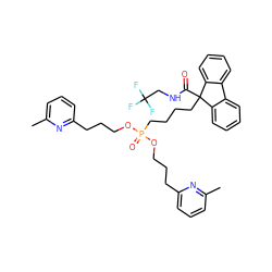 Cc1cccc(CCCOP(=O)(CCCCC2(C(=O)NCC(F)(F)F)c3ccccc3-c3ccccc32)OCCCc2cccc(C)n2)n1 ZINC000028762515