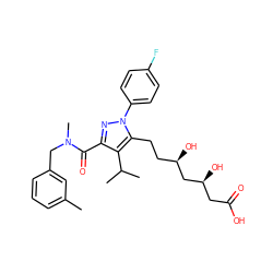 Cc1cccc(CN(C)C(=O)c2nn(-c3ccc(F)cc3)c(CC[C@@H](O)C[C@@H](O)CC(=O)O)c2C(C)C)c1 ZINC000014974353