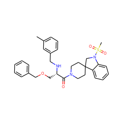 Cc1cccc(CN[C@@H](COCc2ccccc2)C(=O)N2CCC3(CC2)CN(S(C)(=O)=O)c2ccccc23)c1 ZINC000029487210