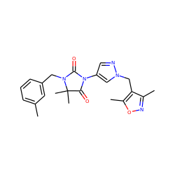 Cc1cccc(CN2C(=O)N(c3cnn(Cc4c(C)noc4C)c3)C(=O)C2(C)C)c1 ZINC000116673809