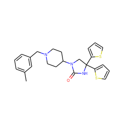 Cc1cccc(CN2CCC(N3CC(c4cccs4)(c4cccs4)NC3=O)CC2)c1 ZINC000034802132