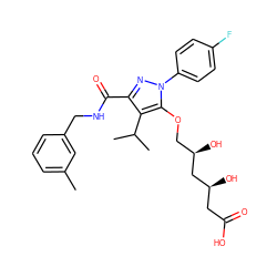 Cc1cccc(CNC(=O)c2nn(-c3ccc(F)cc3)c(OC[C@@H](O)C[C@@H](O)CC(=O)O)c2C(C)C)c1 ZINC000014967874