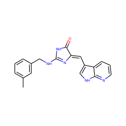 Cc1cccc(CNC2=N/C(=C\c3c[nH]c4ncccc34)C(=O)N2)c1 ZINC000040829539