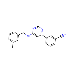 Cc1cccc(CNc2cc(-c3cccc(C#N)c3)ncn2)c1 ZINC000004267891