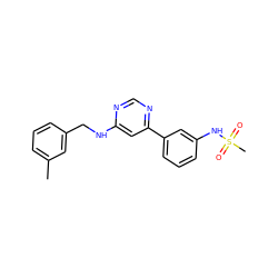 Cc1cccc(CNc2cc(-c3cccc(NS(C)(=O)=O)c3)ncn2)c1 ZINC000004257432