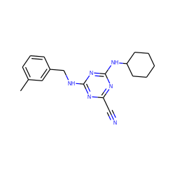 Cc1cccc(CNc2nc(C#N)nc(NC3CCCCC3)n2)c1 ZINC001772608662