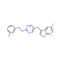 Cc1cccc(CNc2ncc(Cc3c[nH]c4ncc(Cl)cc34)cn2)c1 ZINC000117412105