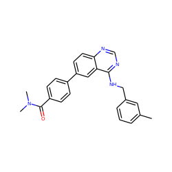 Cc1cccc(CNc2ncnc3ccc(-c4ccc(C(=O)N(C)C)cc4)cc23)c1 ZINC000004268161