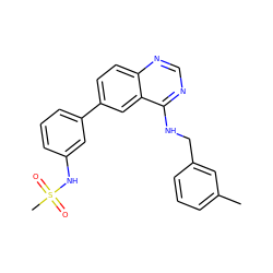 Cc1cccc(CNc2ncnc3ccc(-c4cccc(NS(C)(=O)=O)c4)cc23)c1 ZINC000004257433