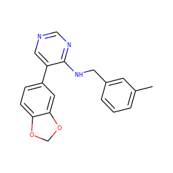 Cc1cccc(CNc2ncncc2-c2ccc3c(c2)OCO3)c1 ZINC000004268447