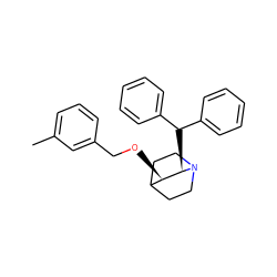 Cc1cccc(CO[C@@H]2C3CCN(CC3)[C@@H]2C(c2ccccc2)c2ccccc2)c1 ZINC000013744492