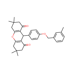 Cc1cccc(COc2ccc(C3C4=C(CC(C)(C)CC4=O)OC4=C3C(=O)CC(C)(C)C4)cc2)c1 ZINC000003000972