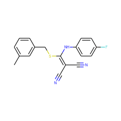 Cc1cccc(CSC(Nc2ccc(F)cc2)=C(C#N)C#N)c1 ZINC000000547160