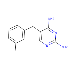 Cc1cccc(Cc2cnc(N)nc2N)c1 ZINC000013726729